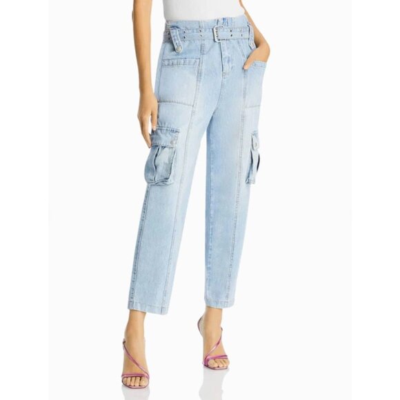 NWT BLANKNYC Light Wash Straight Leg Jeans Belted Buckle Y2K‎ 90's Cargo Pants - Picture 1 of 5